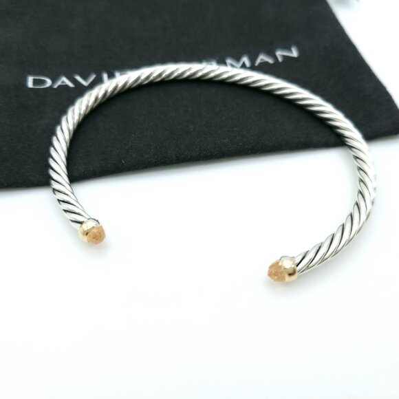 David Yurman Sterling Silver & 14k Gold 4mm Flex Morganite Cable Bracelet 7inch - Picture 1 of 9